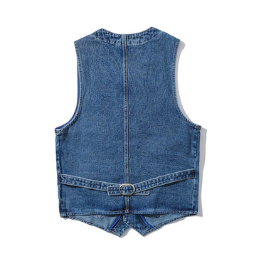 Aidase Denim Vest Men's Jacket Spring Autumn Jeans Jacket V-neck Design Korean Vest Loose Casual Fashion All-match Style Male Clothing aidase-shop